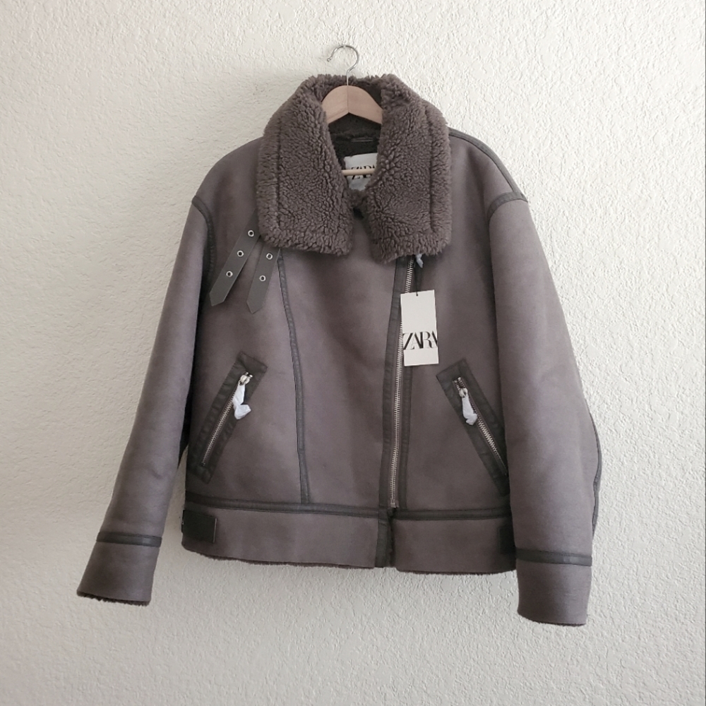 NWT ZARA DOUBLE FACED FAUX SHEARLING FUR JACKET - Picture 15 of 16
